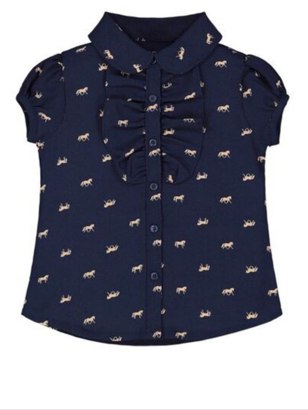 Hope & Henry Girls Navy Horse Print Peter Pan Collar Top, Size 6